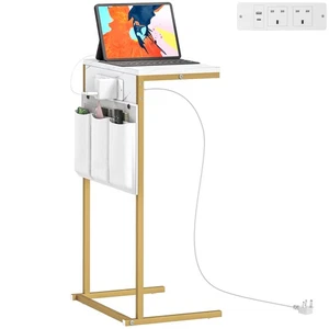 HOMCOM C-Shaped Side Table with Charging Station, Modern Bedside Table - Picture 1 of 11
