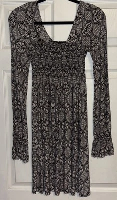 Vestido De Colección GUESS M Estampado Negro Tejido Calado Manga Larga Babydoll Y2K Años 90 Hecho en EE. UU. Foto 1 de 4