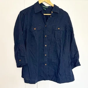 Ralph Lauren linen Sailor Button Up Shirt 1X XL Relaxed Coastal Nautical Preppy - Picture 1 of 7