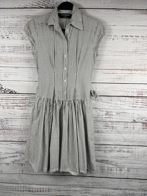 Vestido Norma Kamali Para Mujer XS Blanco Negro Camisa a Rayas Cinturón Algodón Informal Foto 1 de 4