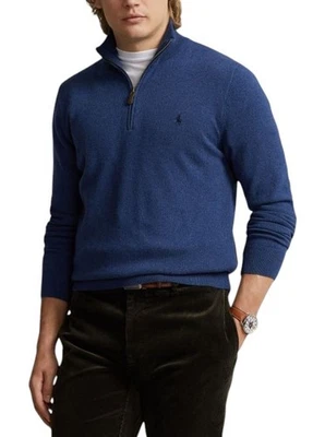 RALPH LAUREN Classics Navy Men Jumper S Blue Wool Tight Knit Half Zip RRP229 * - Image 1 of 4