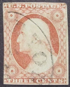 US Scott #11A 3 cent Dull Red WASHINGTON used VF 3 Margins (invA30f) - Picture 1 of 3