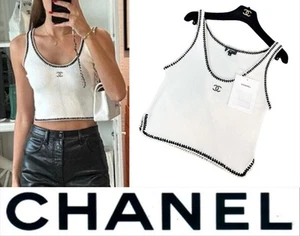 Chanel 2021 2022 White Black CC Logo Knit Sweater Top 34 36 2 4 Tank Shirt XS S - Picture 1 of 21