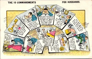 10 Commandments for Husbands Comic Humor 1910s Postcard - Picture 1 of 2
