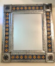 Large Mexico Tile & Tin Framed Wall Mirror, 29”x25”
