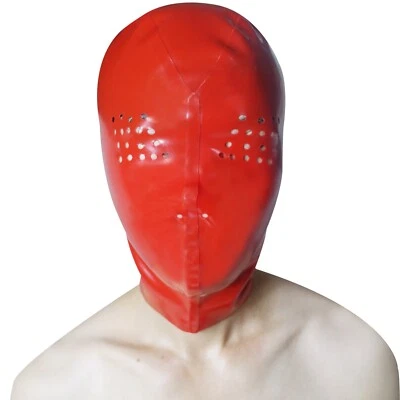 Red Latex Rubber Hood Mask Eyes Mesh Back With Zipper Fetish BDSM Cosplay BDSM - Image 1 of 4
