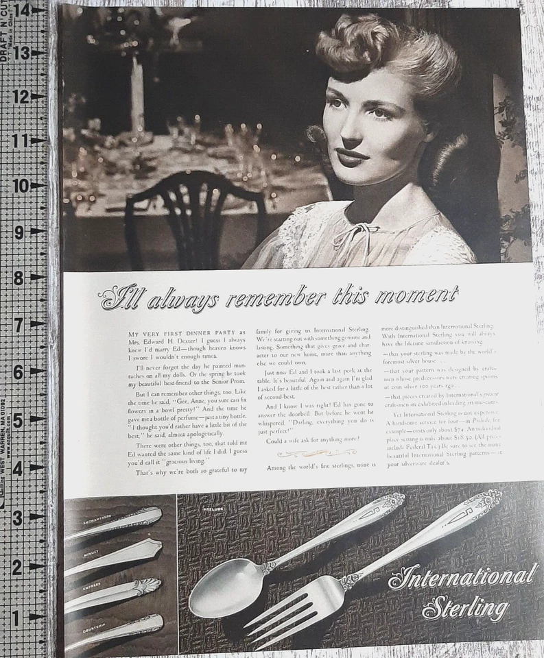 Anuncio impreso International Sterling Vintage 1941 cubiertos nuevos recuerdos de novia esposa Foto 1 de 1