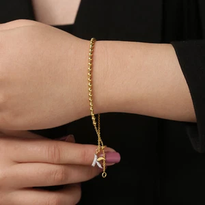 18K Yellow Gold Diamond Pave K Initial Charm Bracelet Wedding Christmas Jewelry - Picture 1 of 6