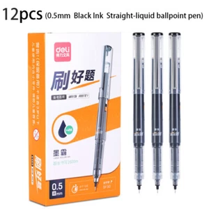 Deli 12 Pcs 0.5mm Black Ink Straight Liquid Ballpoint Pen Stationery Gel Pen - Picture 1 of 5