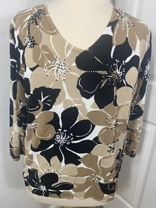 Alfred Dunner 1X Sweater Floral Artsy Beaded Bohemian Comfy 3/4 Sleeve - Picture 1 of 14