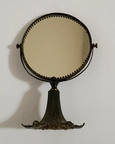 Vintage L&L WMC 1973 Ormolu Brass Vanity Mirror 9 2/8" Tall Cover