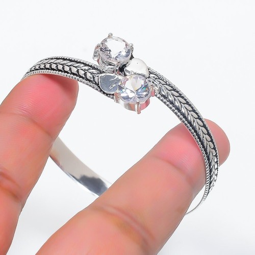 VALENTINO Bracciale in argento sterling 925 fatto a mano con pietre preziose topazio bianco regolabile