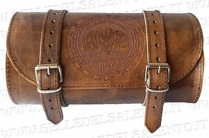 Borsa moto Barilotto Cuoio marrone 20x10 Teschio skull Satteltasche harley - Picture 1 of 3