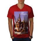 Wellcoda Russian Capital Art Mens V-Neck T-shirt, Moscow Graphic Design Tee