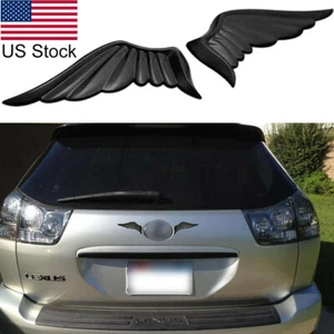 2Pcs Matte Black Metal Angel Hawk Wings Emblem Badge Fit Car Rear Trunk Tailgate - Picture 1 of 6