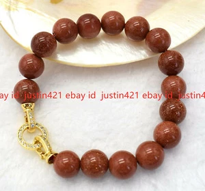 Natural 8/10/12mm Goldstone Sandstone Round Gemstone Beads Bracelet 7.5" AAA+ - Picture 1 of 12