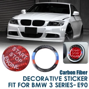 para BMW E90 E92 E93 Series Rojo Fibra de Carbono Motor Start Stop Botón Cubierta Borde - Imagen 1 de 9