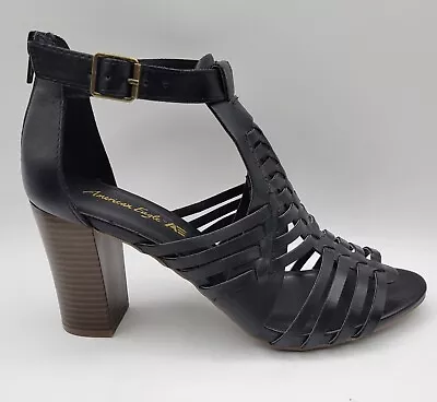 American Eagle Cage Heeled Sandals Women's  Size 8.5 Black Buckle Open Toe Shoes - Image 1 of 4