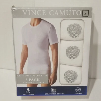 3 pack VINCE CAMUTO mens S Small cotton crew neck white t shirts tees soft new - Image 1 of 2