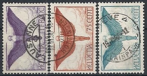 1924-36 SVIZZERA USATO POSTA AEREA ICARO IN VOLO 3 VALORI CARTA ORDINARIA SZ015 - Picture 1 of 1