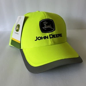 John Deere Hat Cap Snap Back Neon Green Mesh Trucker Reflective Mens One Size - Afbeelding 1 van 7