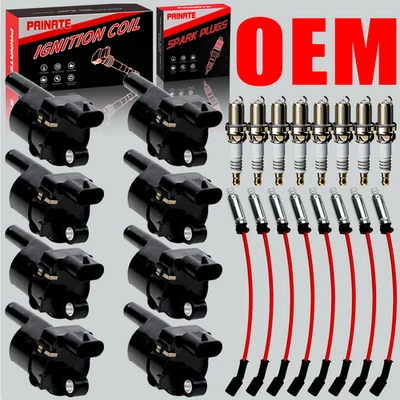 8X Round Brand OEM Ignition Coil & Plug & Wires For Chevy GMC 4.8L 5.3L 6.0L V8 - Image 1 of 4