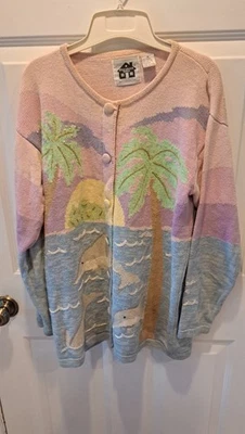 Suéter Tejido Libro de Cuentos HSN Años 90 De Colección - Delfines y Diseño Tropical - Talla M Foto 1 de 4