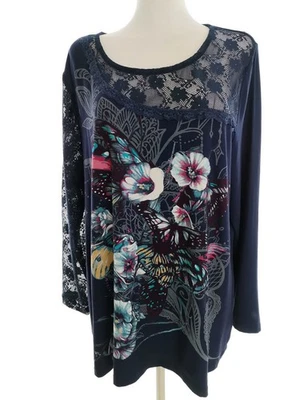 JOE BROWNS Womens Tunic Blouse Lace embroidery Navy Blue Long Sleeve Viscose - Image 1 of 4