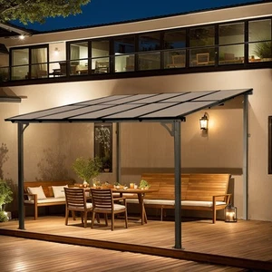 10x10ft Pergola Gazebo for Patio Wall-Mounted Lean to Gazebo w/Roof - Picture 1 of 8