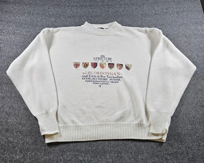 Vintage Structure Sweater Mens XL Cream Ramie Cotton Crest Graphic Pullover 90s - Image 1 of 4