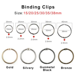 Metal Binding Clips Loose Leaf Rings Book Binder Album Key Chain 15/20/25~38mm - Picture 1 of 8