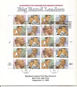 US SC # 3096-3099 Big Band Leaders, Pane Of 20 . First day Of Issue. - Picture 1 of 1