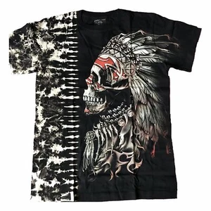 BLACK TRIBAL FEATHER SKULL 3D T-SHIRT UNISEX COTTON - SC2 - Picture 1 of 4