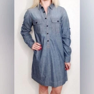 J. Crew Blue Chambray Mini Shirtdress Longsleeve Blue Womens Size Small - Picture 1 of 5