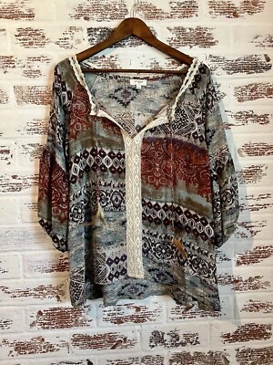 Blusa Umgee EE. UU. Boho Azteca Elegante Encaje Recortada Multicolor Talla S Foto 1 de 4