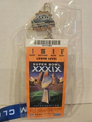 Eagles- Patriots Super Bowl XXXIX ticket with lanyard - Image 1 of 4