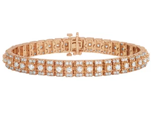 Men's Tennis Diamond Bracelet in 14K Rose Gold 9.7 Ct Prong Set 9mm 8" - Picture 1 of 5