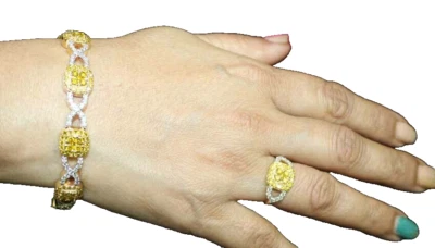 Brazalete de oro amarillo de 14 k con diamantes redondos naturales de 9,85 quilates con diamantes CVD de lujo Foto 1 de 4