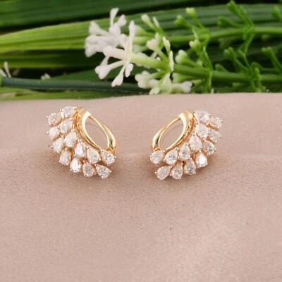 1.07 Ct Lab Grown CVD Pear Diamond Stud Earrings 18k Yellow Gold Birthday Gift - Image 1 of 4