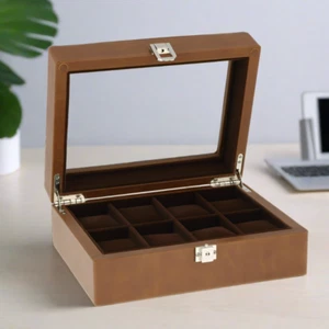 8 Watch Box Cognac Brown Genuine Leather Velvet Lining by Aevitas - Picture 1 of 7