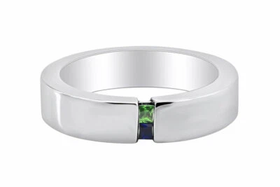 Anillo Zafiro Azul N Esmeralda Titanio Canal Conjunto Alianza de Boda 4 Él Ella Foto 1 de 4