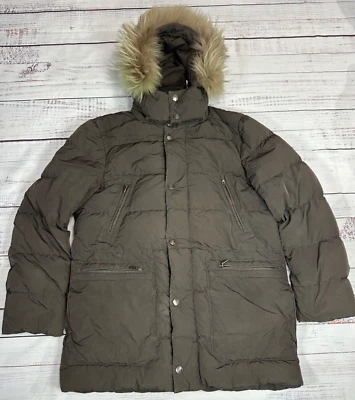 Canali Men Faux Fur Hood Rain & Wind Tech Parka Coat Sz 54 US 44 Brown Zip Front - Image 1 of 4
