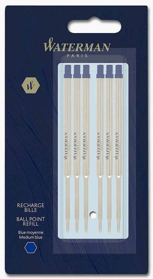 Recambios para bolígrafo Waterman azul medio Pt nuevo en paquete de 6 recambios Foto 1 de 1