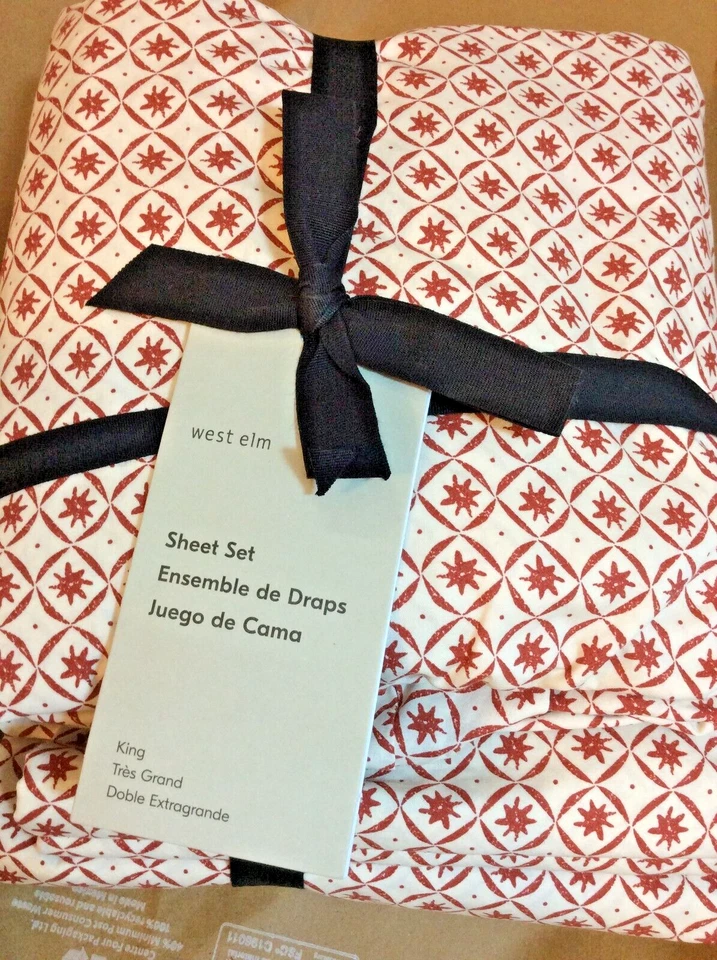 Juego de sábanas West Elm Eloise King nuevo con etiquetas patrón estampado escandinavo rojo oscuro Foto 1 de 1