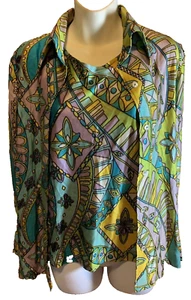 Vintage Style 2 Piece Blouse Set Matching Tank Blouse Size 10 Multicolored - Picture 1 of 10