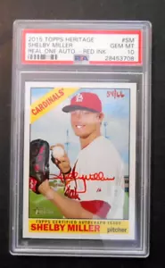 2015 Topps Heritage SHELBY MILLER St. Louis Cardinals inchiostro rosso automatico PSA 10 POP 3 - Foto 1 di 4