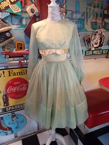 True Vintage Mitte des Jahrhunderts 1950er 1960er Jahre Chiffon 2-teilig Cocktail Party Abschlussballkleid MCM S - Bild 1 von 23