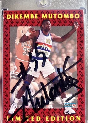 1991-92 FLEER PACK PULL DIKEMBE MUTOMBO ROOKIE ON CARD AUTO #10 SSP RARE HOF RIP - Image 1 of 3