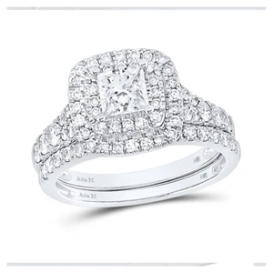 14kt White Gold Princess Diamond Bridal Wedding Ring Band Set 1-1/2 Ctw - Picture 1 of 1