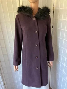 Women's Apostrophe XS Wool Blend Plum Purple Winter Button Up Overcoat - Picture 1 of 11